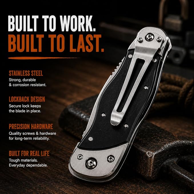 Folding Utility Knife with Belt Clip, Heavy Duty Pocket Knife & Box Cutter Gift Set for Men - Ideal for Work and Everyday Carry