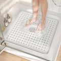 HITSLAM Non Slip Shower Stall Mat with Center Drain Hole, Diamond Textured PVC Bath Mat for Inside Shower, Machine Washable, Strong Suction Cups for Bathroom Bathtub Mat, 24x24 Inch, White