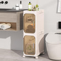 2-Tiers Slim Bathroom Storage Cabinet, Foldable Storage Cabinets,Narrow Bathroom Storage,Movable Bathroom Storage Organizer for Small Spaces,Bathroom,Kitchen,Laundry, Beige
