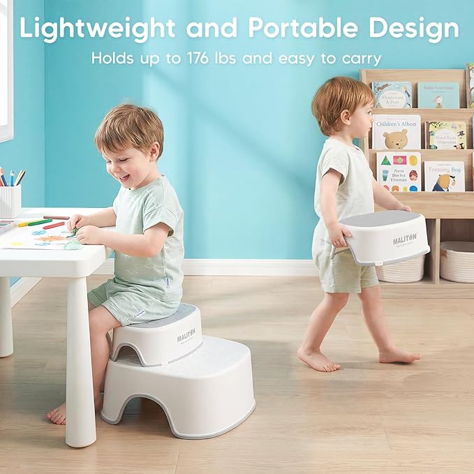 Maliton Baby Potty Training Seat with Step Stool, Potty Training Toilet for Boys Girls, Anti-Slip Toddler Stool for Bathroom, Kitchen, Toddler Toilet Seat Set(One Potty Seat+Two Step Stool for Kids)