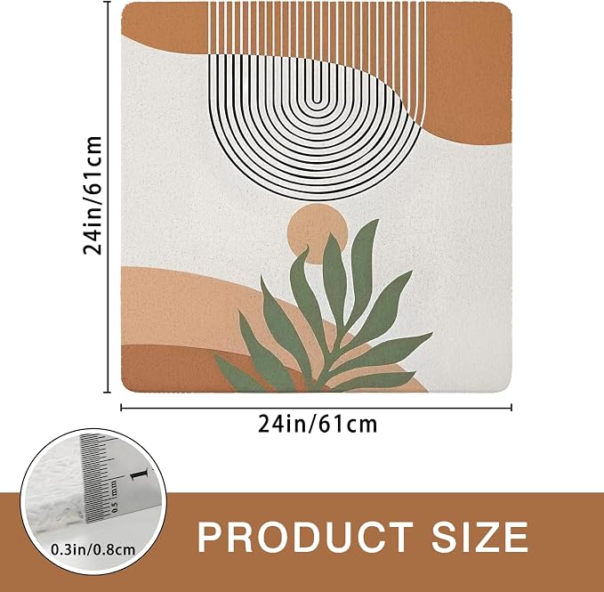 Square Shower Mat Non Slip, Boho Bathmat Quick Drying Easy Cleaning Shower Matt, Tropical Leaves Bath Mats for Bathroom Decor Textured Surface Loofah Shower Foot Scrubber Mat, 24″X24″