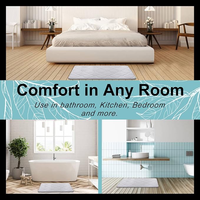 OLANLY Memory Foam Bath Mat Rug 47x17, Ultra Soft and Absorbent Bathroom Rugs, Non-Slip, Comfortable, Machine Washable Bath Carpet for Bathroom Floor, Tub, Shower and Home Decor Accessories, White