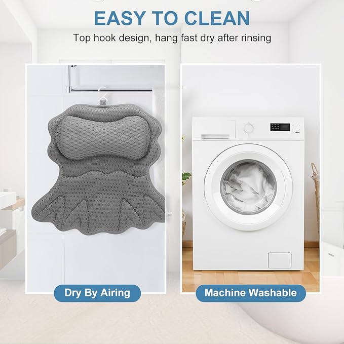SetSail Bath Pillow, Relaxing Bath Pillows for Tub Neck and Back Support Soft 4D Breathable Air Mesh Ergonomic Bathtub Pillow with 6 Strong Suction Cups and Hook Luxury Bathroom Accessories,Grey