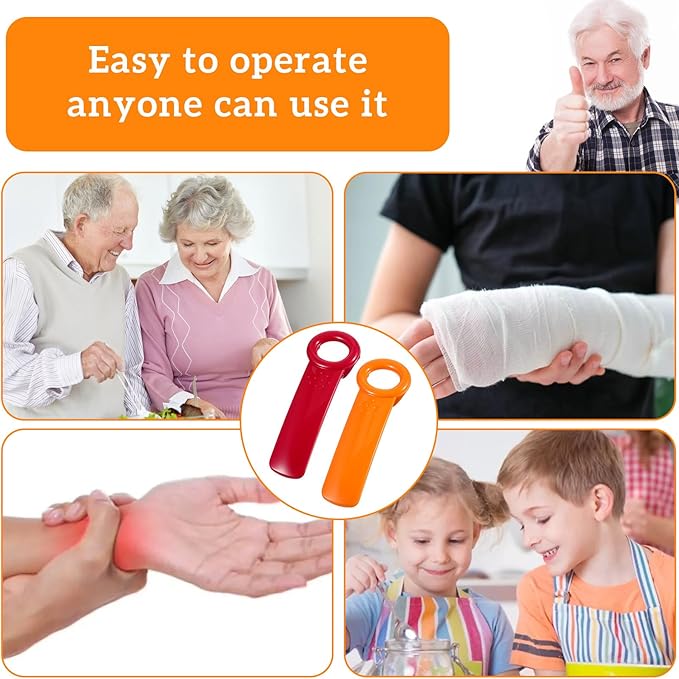 2 PACK Jar Opener, Easy Grip Jar Opener Gripper, Jar Key for Seniors, Arthritis, Carpal Tunnel Sufferers, Durable Plastic Jar Lid Opener（Orange/Rose Red）