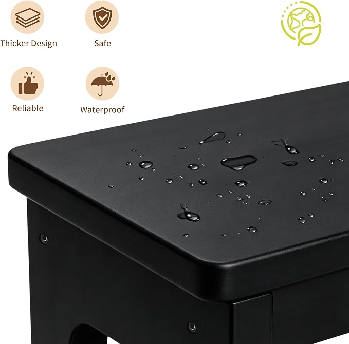 Two Step Stool for Adults and Kids, 450lbs Heavy Duty Step Stool, Bamboo Step Stool for High Beds, Portable Helper Step Stairs for Kids, for Kitchen, Bathroom, RV, Bedside Step Stool, Black