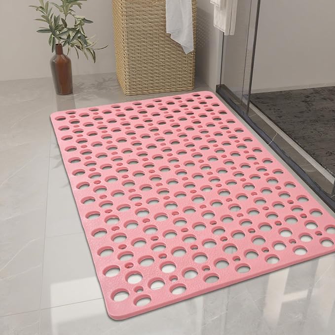 Casa and Beyond Shower Mat Non Slip Bath Mat Secure Shower Mat Easy to Clean Drains Fast Easy Dry Cut Soft Machine Washable Bathtub mat for Inside Shower (Pink,27.6 * 27.6 in)