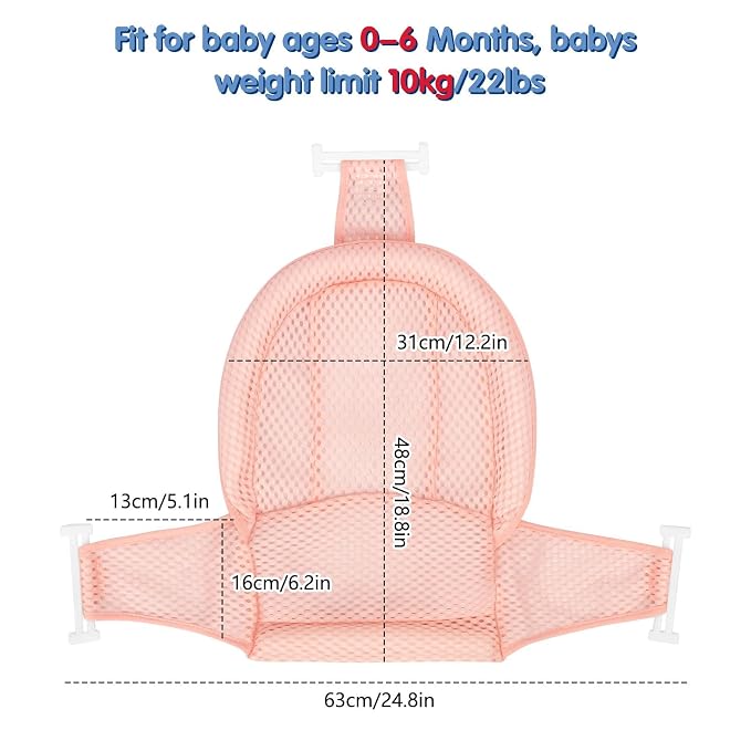 Colorlife Baby Bath Seat Support Net Infant Bathing Seat Support Mat, Adjustable Comfortable Non-Slip Three-Pointed Baby Shower Net Bathtub Sit Up Mesh for Newborn 0-12 Months-Dusty Pink(No Bathtub)