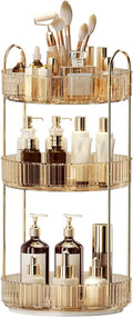 360° Rotating Makeup Organizer, Large-Capacity Skincare Make Up Storage 3 Tier Perfume Organizers Cosmetic Dresser Organizer with Makeup Brush Holder, Fits Bedroom, Bathroom, Vanity Shelf Countertop