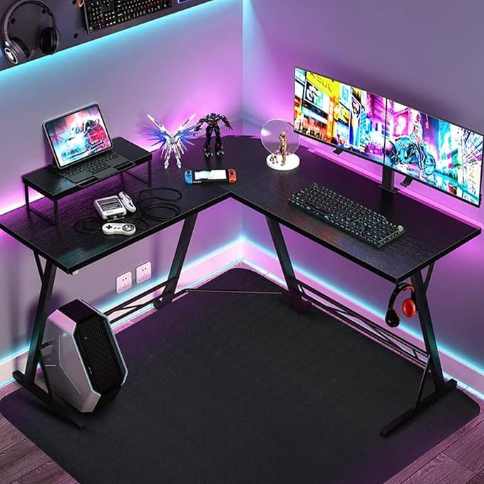 Office Chair Mat for Hardwood Floor: 63" x 51" Extra Large Black Office Chair Mats, Anti-Slip Rubber Floor Mat for Gaming Rolling Chair, Heavy Duty Sturdy Floor Protector Mat Under L Computer Desk