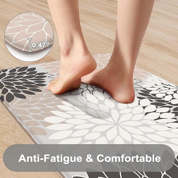 KIMODE Padded Anti Fatigue Floor Mat, Comfort Waterproof Standing Kitchen Mats, Boho Dahlia Kitchen Rugs and Mats Under Desk, 20" x 39" Non Slip Ergonomic Mat Front Sink