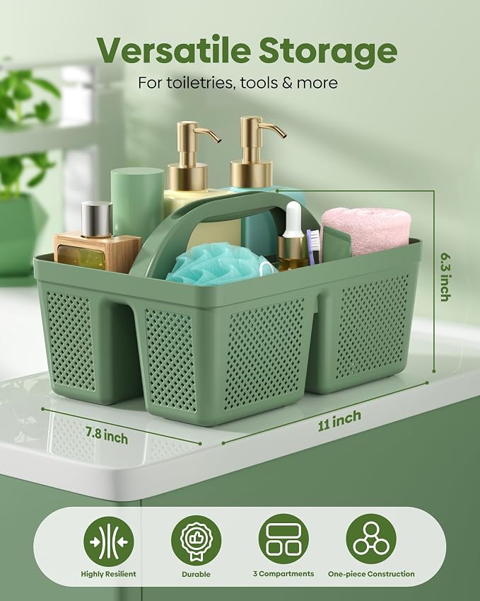 4 Pack Portable Shower Caddy, Integrated Handle, Reinforced Plastic, Organizer Storage Bathroom Supplies and Beauty Products, Cleaning Supplies, Shower Basket for Home, Dorm, Shelf and Cabinet