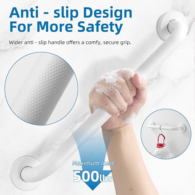 Grab Bars for Shower, Zynuhmo 2 Pack 16 Inch Anti Slip Stainless Steel Bathroom Safety Shower Grab Bar Handrails for Handicap Injury Pregnant Senior Assist Shower Handles(Matte White, 1" Diameter)