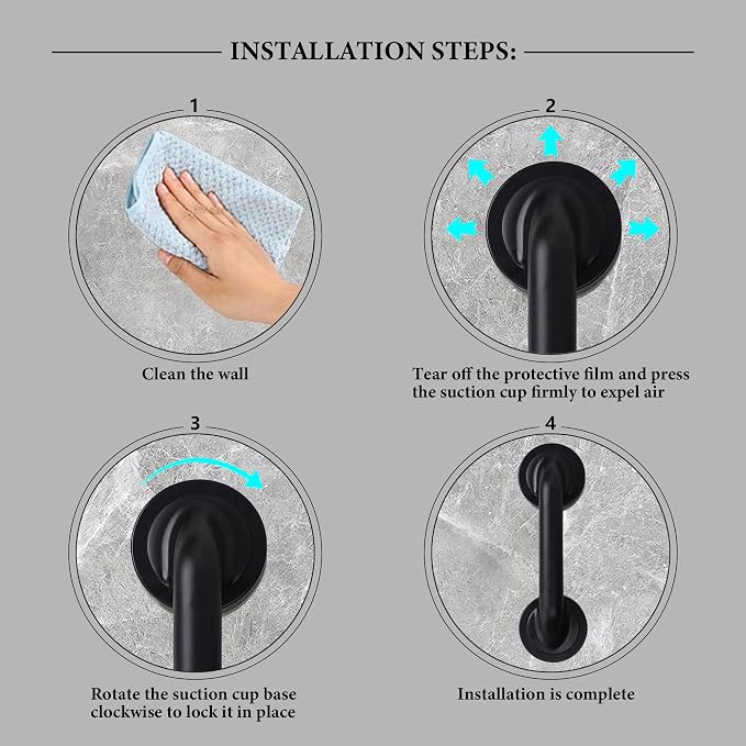 KAFENDA New Powerful Large Suction Cup Handle, Glass Door Handle, Bathroom Shower Grab Bar, No Drilling Required for Installation, 11.4 Inch, Removable and Reusable