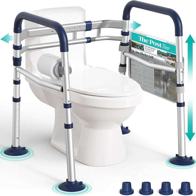 HOMENURSE Toilet Safety Rails for Seniors (350 lb), Adjustable Height & Width Toilet Safety Frame for Elderly, Disabled, Foldable Handicap Toilet Handles with Suction Cups, Fits Most Toilets