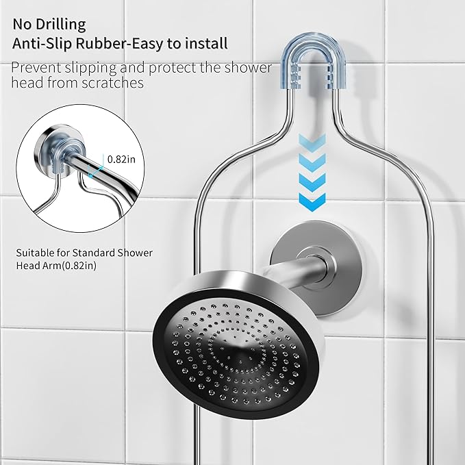 DAOYA Shower Caddy Hanging - Over the Shower Head Caddy with 2 Baskets, Soap Holder & Razor Holder, Non-Slip Rubber Pads, U-Shaped Hooks and Adhesive Pads for Bathroom Organization - Silver
