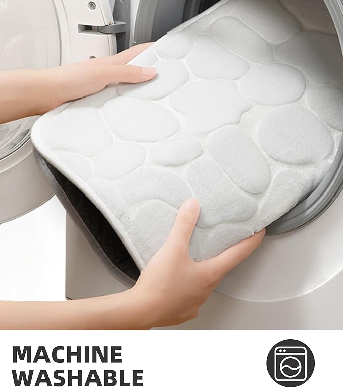 YIHOUSE Memory Foam Bath Mat Cobblestone Bathroom Rugs Super Water Absorbent Bath Mats for Bathroom Machine Washable Bath Rugs(17 x 24,White)