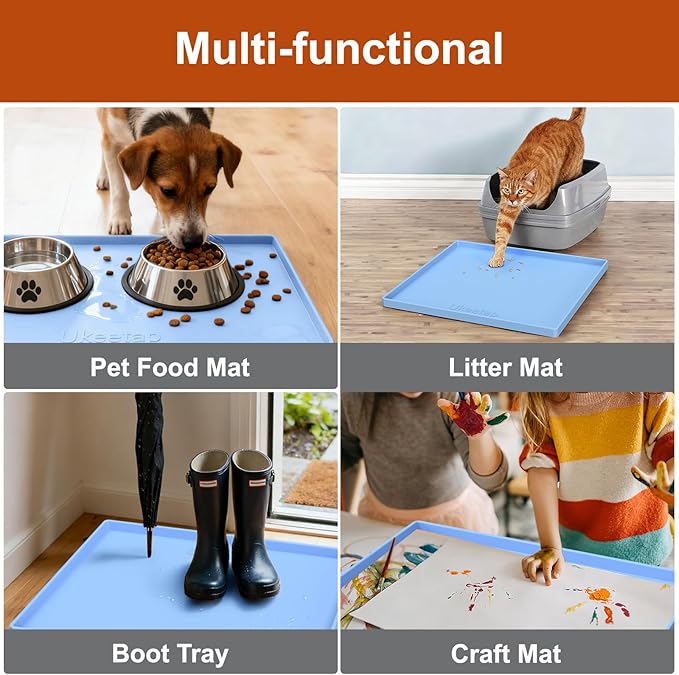 ukeetap Extra Thick Silicone Mat Waterproof with Raised Edge 22" x 19", Under Sink Mat for Kitchen & Bathroom, Kitchen Cabinet Liner, Multi-Purpose for Storage & Protection, Blue