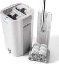 JOYMOOP Flat Mop System, 8L Mop and Bucket Set with Extension Handle, White, Large Capacity Floor Cleaning Mop for Household & Commercial Use, Includes 5 Microfiber Pads for Wet & Dry Cleaning