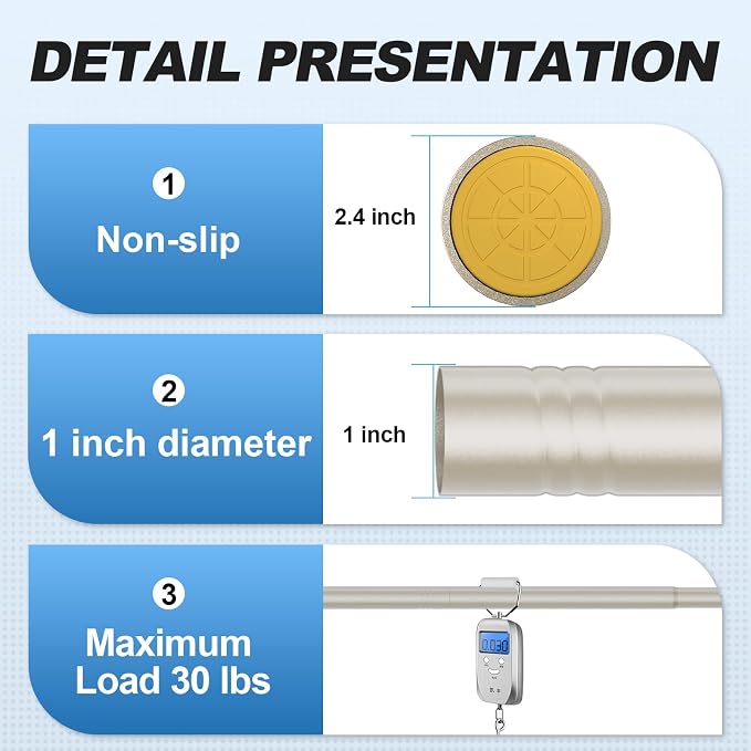 CorkLatta Brushed Nickel Shower Curtain Rod 31 to 68 Inch,1 Inch Diameter Adjustable Spring Tension Stainless Steel Telescoping Rod,Easy Install,No Rust