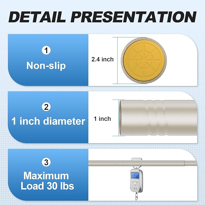 CorkLatta Brushed Nickel Shower Curtain Rod 31 to 80 Inch,1 Inch Diameter Adjustable Spring Tension Stainless Steel Telescoping Rod,Easy Install,No Rust