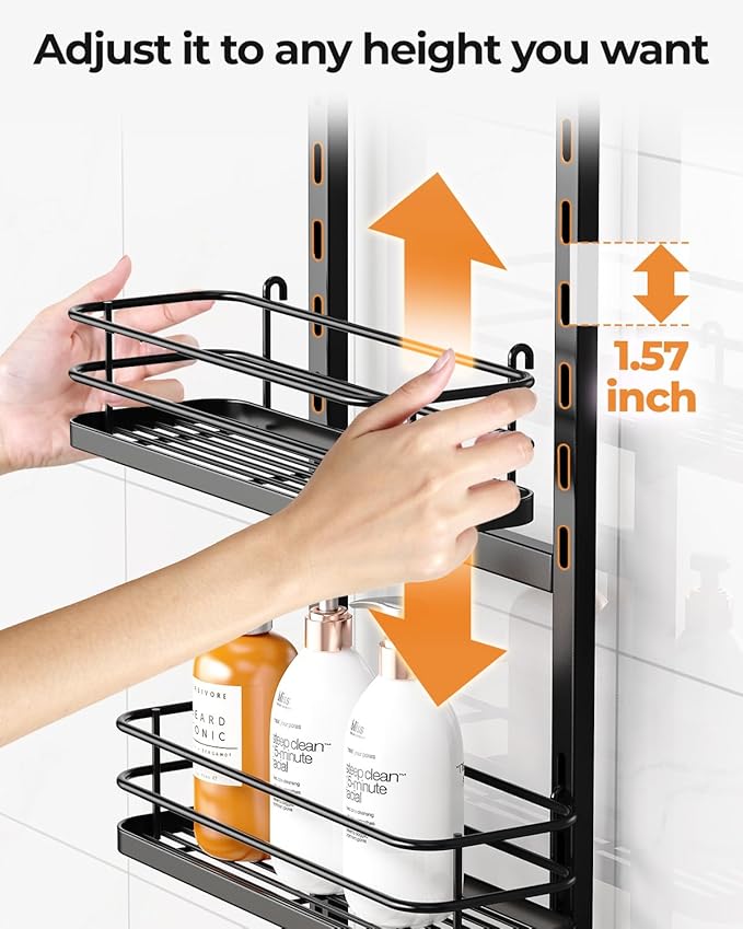 ODesign 3 Tier Height-Adjustable Shower Caddy Hanging Hanger Anti-Swing-Over The Shower Head Caddy-Shower Storage Organizer Bathroom Shelves Basket Shower Caddies-Black,11.9" x 4.84" x 36.2"