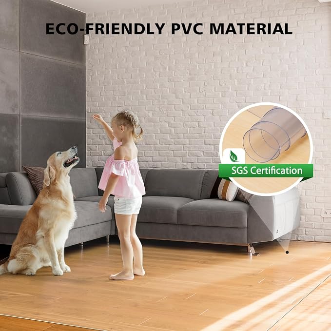 Clear Floor Mat for Home, 8'×12' Large Non-Slip Plastic Rug for Under Kitchen Table, Durable Waterproof Vinyl Area Mat for Spills, Dog Accident, Anti-Scratch Floor Protector for Living Room