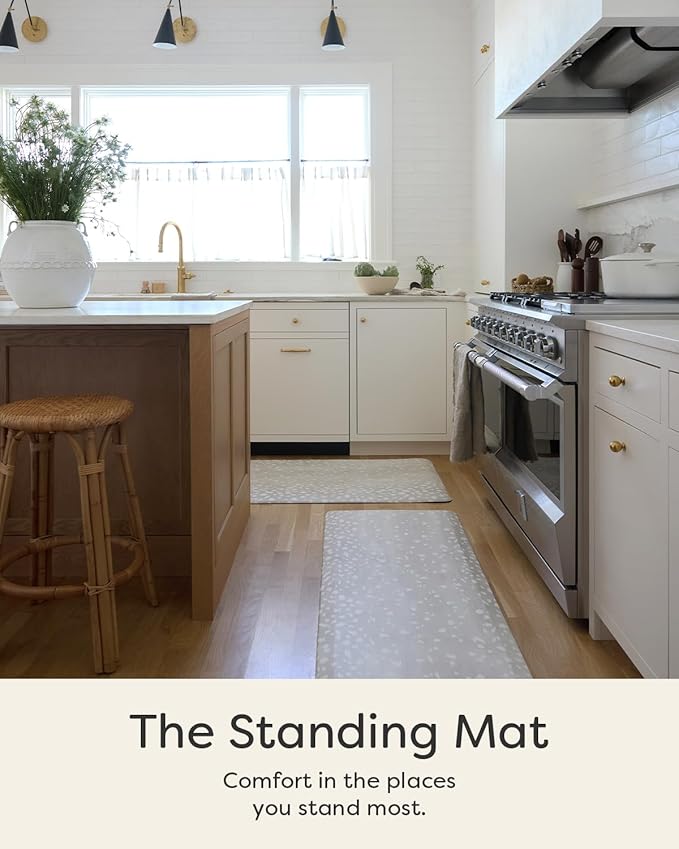 House of Noa Nama Standing Mat – Anti-Fatigue Kitchen Mats for Floor, Cushioned & Non-Slip Kitchen Comfort Mat for Standing, Thick Foam Anti-Fatigue Mat for Kitchen & Workspaces, Fawn Shea 22" x 72"