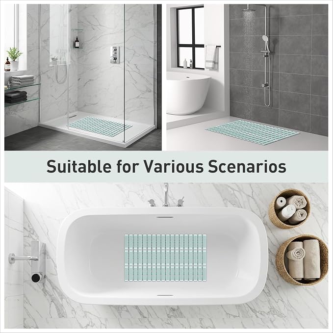 XIYUNTE Shower Mat Non Slip Bath Mat for Tub - 27 X 16 Inch TPE Bathtub Mat Non Slip Shower Mats for Inside Shower, Bath Tub Mat with Powerful Suction Cup, Easy to Cut and Dry, Green