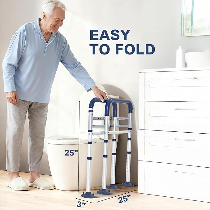 Toilet Safety Rails for Seniors, Adjustable Height & Width Toilet Rails, 350 lb Toilet Handles for Elderly and Disabled, Foldable Toilet Safety Frame, Toilet Bars Fit Any Toilets