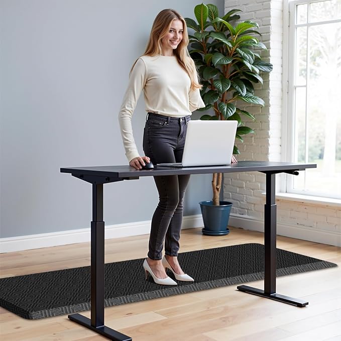 Mattitude 4/5 Inch Thick Kitchen Mat Cushioned Anti-Fatigue Floor Mat Water Resistant Non-Slip Mats and Rugs Standing and Comfort Desk Mats for House Sink Office Laundry (Black, 17.3"x60")
