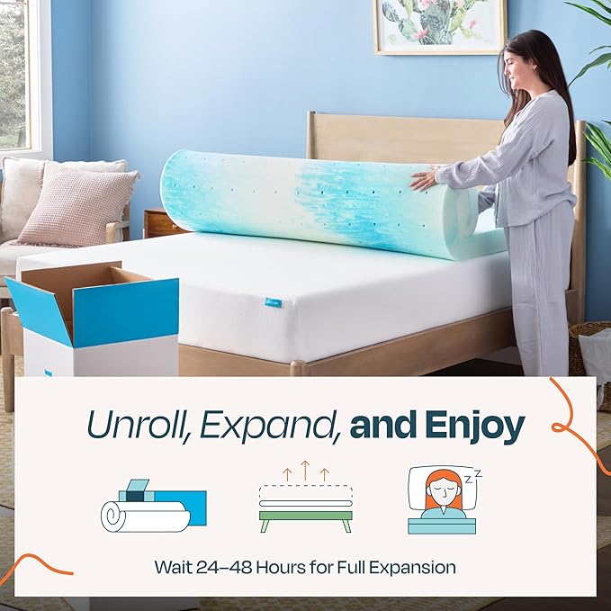 Linenspa 4 Inch Swirl Gel Memory Foam Mattress Topper, California King Size – Cooling Gel Infused, Ventilation Holes – Pressure Relieving Bed Topper – CertiPUR Certified