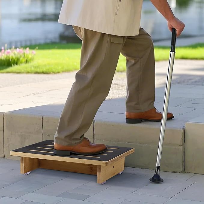 Roylvan Step Stool for Adults, 3.5" Bed Step for High Beds, Non-Slip Stepping Stool with Load Capacity of 440 lbs, Wooden Step Stool for Seniors, Kids, Bedside, Shower, Kitchen Use, Beech Wood/Black