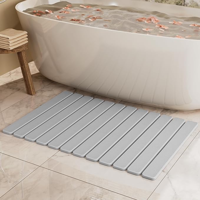 Large Stone Bath Mat 31.5 x 19.7in, Quick Dry Stone Drying Mats for Bathroom, Super Absorbent Foldable Bath Stone Mat, Non Slip, Large Diatomaceous Earth Dish Drying Mat for Kitchen Counter