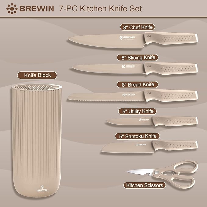 Knife Set, Brewin Kitchen Knife Set, Knives Set for Kitchen, Universal Knife Block, Utility Knife Block Set, New Home Essentials, Apartment Essentials, camping essentials, rv essentials