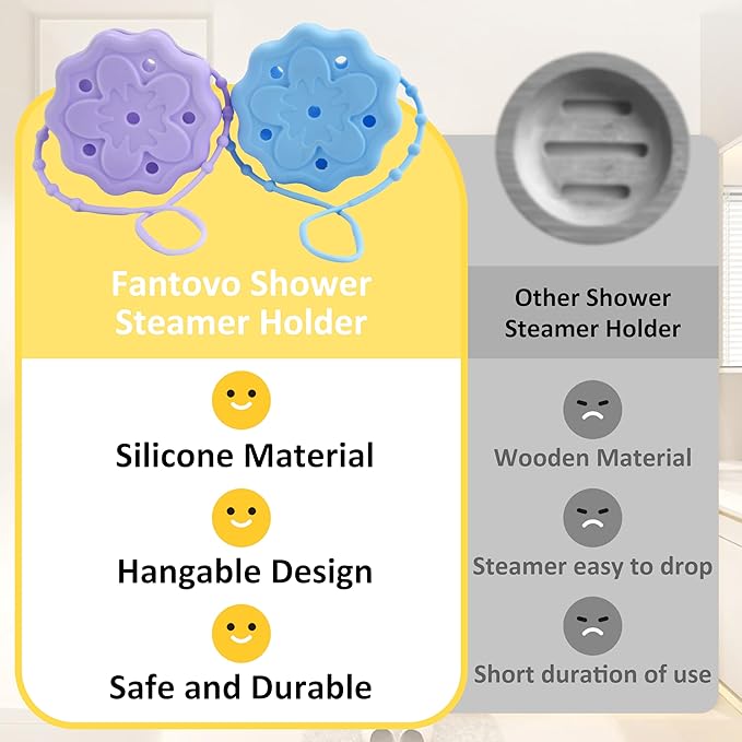 2 Packs Shower Steamer Tray, Silicone Soap Dish Holder, Hangable and Reusable Shower Steamer Holder/Hanger, Bath Bombs Shower Accessory, Aromatherapy Diffuser Containers, Purple and Blue
