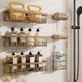 Veken Shower Caddy 6-Pack, No Drilling & Rustproof, Waterproof Adhesive Shelves Rack with Soap Holder, Large Capacity Bathroom Organizers and Storage, Wall-Mounted Kitchen & Home Decor, Matte Gold