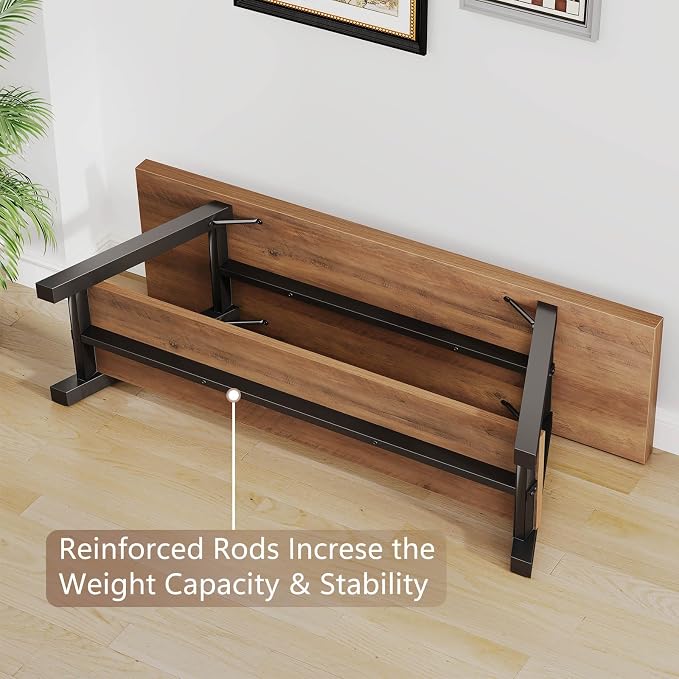 LVB Industrial Entryway Bench, Wood and Metal Storage Bench for Living Dining Room, Farmhouse Indoor Entry Way Shoe Benches Seat, Rustic Oak, 47 Inch Long