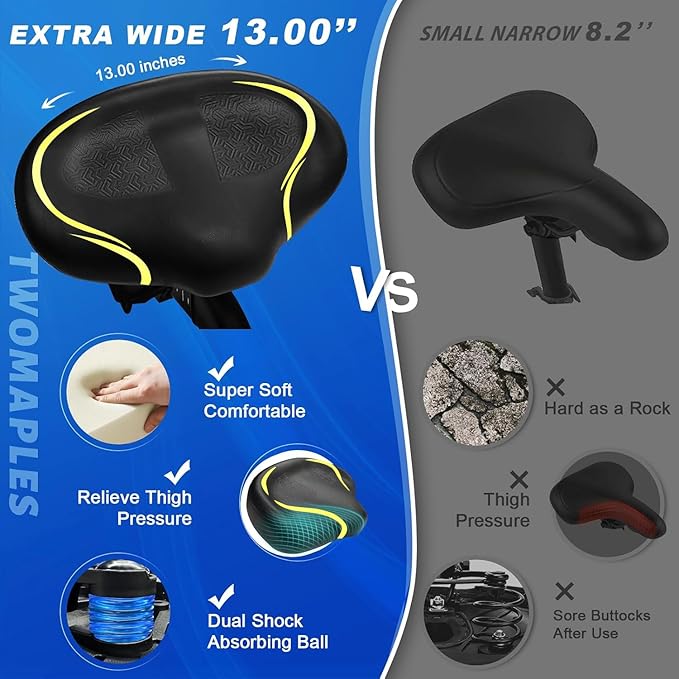 Noseless Bike Seat Cushion for Men & Women - Extra Padding & Comfort Wide Bicycle Seat, Oversized Comfortable Saddle for Peloton Bikes, Exercise Bikes, Electric Bikes, Cruiser Bikes