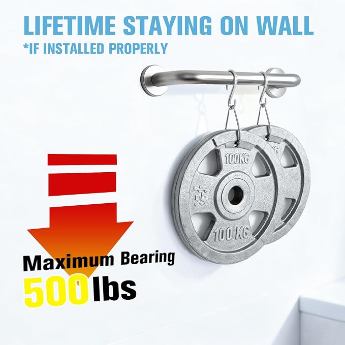 12 Inch Shower Grab Bar for Seniors & Elderly, Heavy Duty 304 Stainless Steel Anti-Slip Bathroom Safety Handicap Grab Bar for Shower, Bathtub & Toilet, Wall Mounted, Supports 500lbs