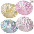 Shower Caps for Women, 4 PCS Elastic and Reusable Bath Caps, Double Layers Shower Cap Reusable Waterproof, Bathing Shower Caps, Environmental Bath Hair Protection Cap - Bow