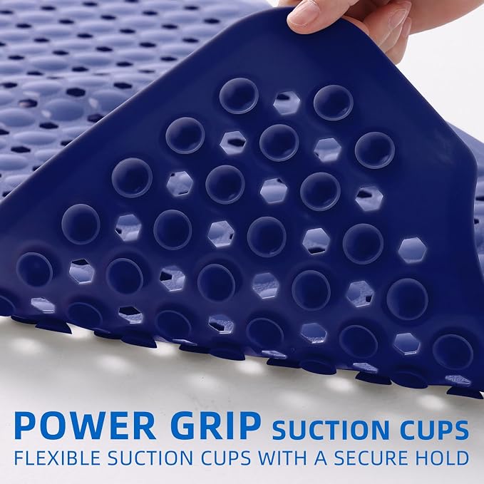 MOONFLY Shower and Bathtub Mat,40x16 Inches,Extra Long Non Slip Mats with Suction Cups and Drain Holes, Machine Washable and Anti Slip Bathmats, Bathroom Mats for Tub Nonslip (Navy Blue)