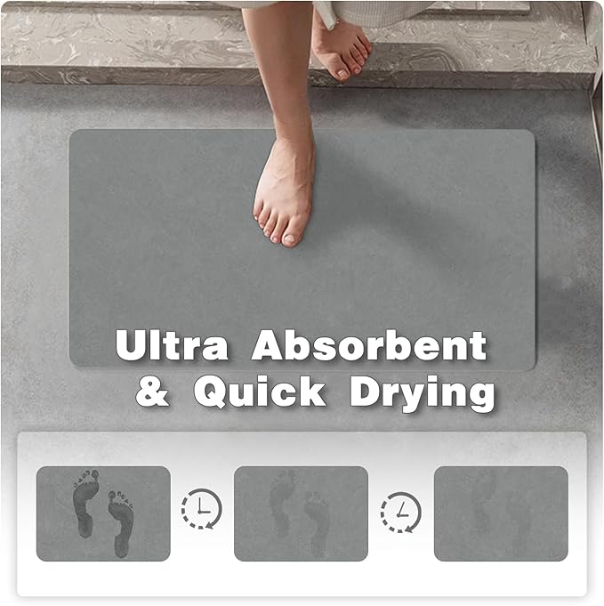 TYUU Bathroom Mat Quick Dry, Bathroom Rugs Non Slip Washable Thin Absorbent Bath Mat Fits Under Door Bathroom Floor Mat Perfect for Bath, Shower, or Sink 24"x70" Light Grey