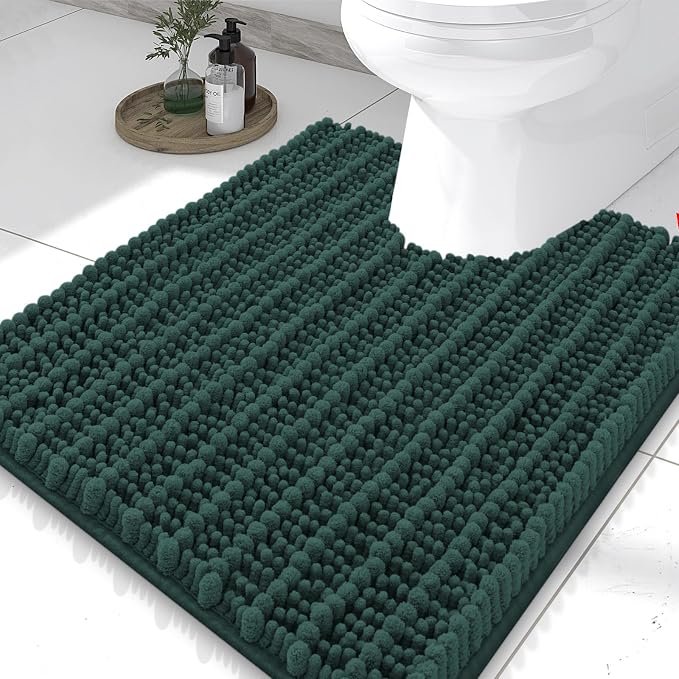 Smiry Bathroom Toilet Rugs U Shaped 24x20, Extra Soft Absorbent Non Slip Rubber Backing Chenille Contour Bath Rugs for Toilet, Machine Washable Contoured Bath Mats, Green
