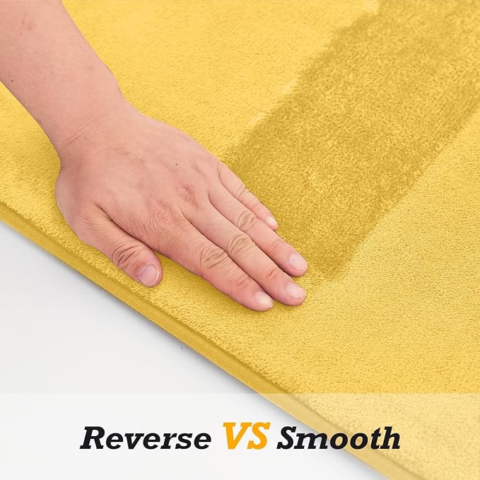 HUXMEYSON Bathroom Rugs Sets 3 Piece, Non-Slip & Quick Dry Bath Mat Set, Ultra Soft Velvet Bath Rugs for Bathroom, Toilet and Shower Floor, Yellow