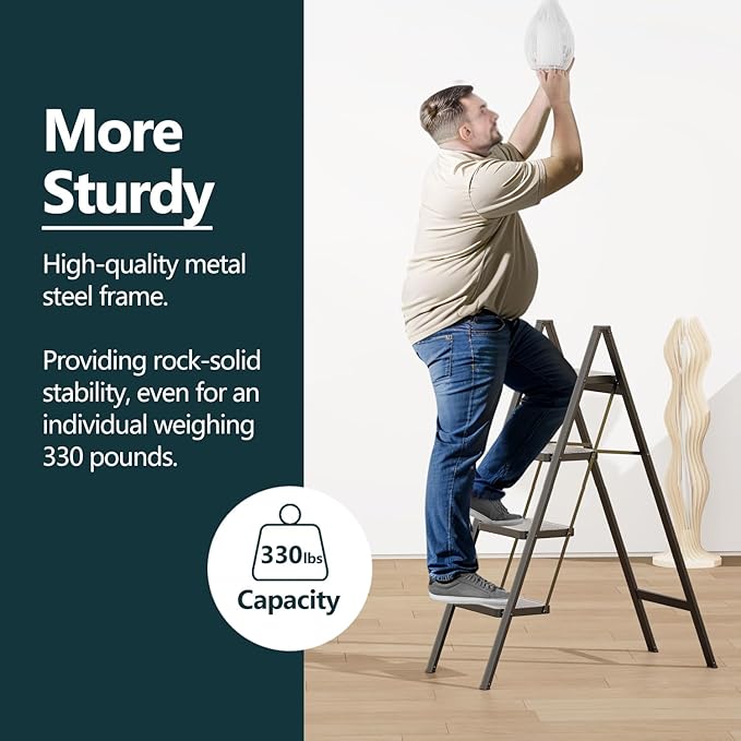 WOA WOA Step Ladder for Home, Foldable Step Stool for Kitchen with Non-Slip Pedals, Sturdy Ladders Supports up to 330 lbs, Compact and Portable - 4 Step/Black