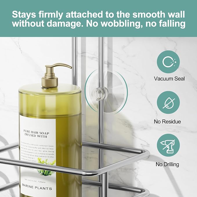 SRIWATANA Shower Caddy Organizer Hanging Over Head, Bathroom Shower Rack Hanger with Hooks for Razors - Chrome