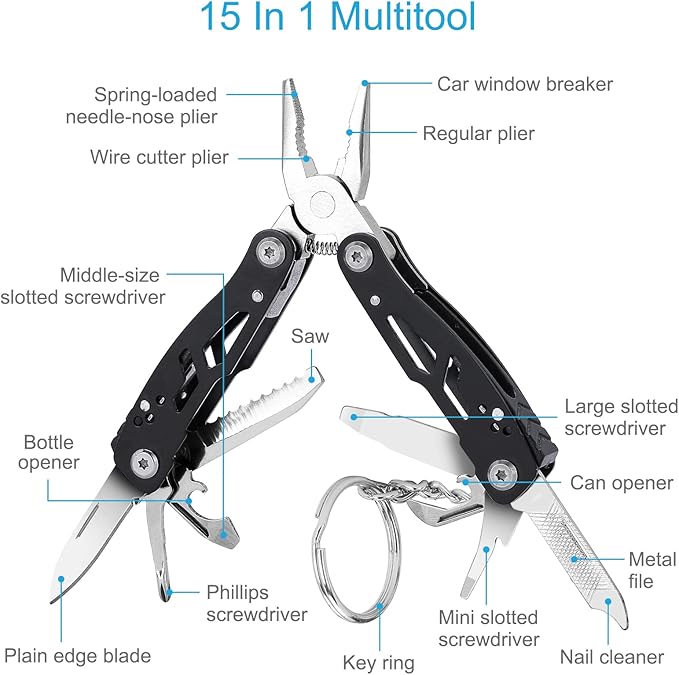 2PCS Bovgero Mini Multitool Pliers 15 in 1, Handmade Multi Tool Plier, Premium Keychain Multitool, Small Multi-tool, Birthday Fathers Day Gift for Men Him Husband Boyfriend Father Handyman