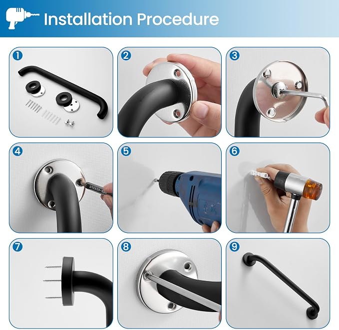 Grab Bars for Shower, Zynuhmo 2 Pack 16 Inch Anti Slip Stainless Steel Bathroom Safety Shower Grab Bar Handrails for Handicap Injury Pregnant Senior Assist Shower Handles(Matte Black, 1" Diameter)