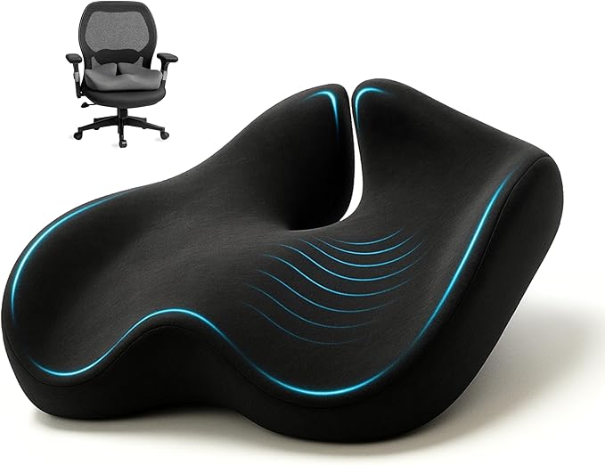 SitCushion Ergonomic Seat Cushion for Sciatica & Tailbone Pain Relief – Extra Large Memory Foam Office Chair Cushion for Long Sitting, Orthopedic Coccyx Cushion for Desk Chair, Car & Wheelchair(Black)