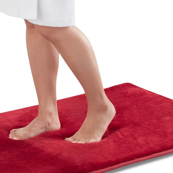Memory Foam Bath Mat Non Slip Absorbent Super Cozy Velvet Bathroom Rug Carpet (22 inches X 42 inches, Red)